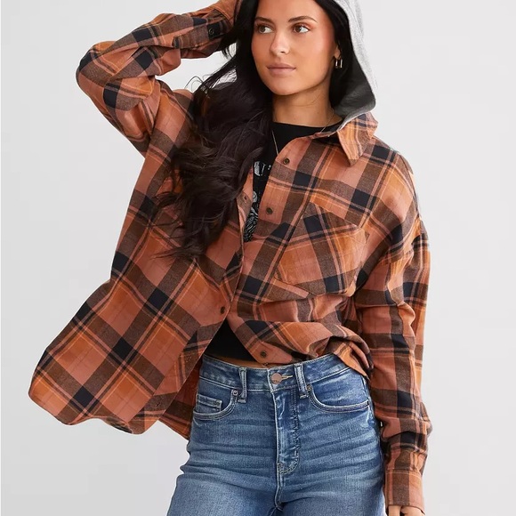 BKE Hooded Boyfriend Flannel Shirt XL - Picture 7 of 7